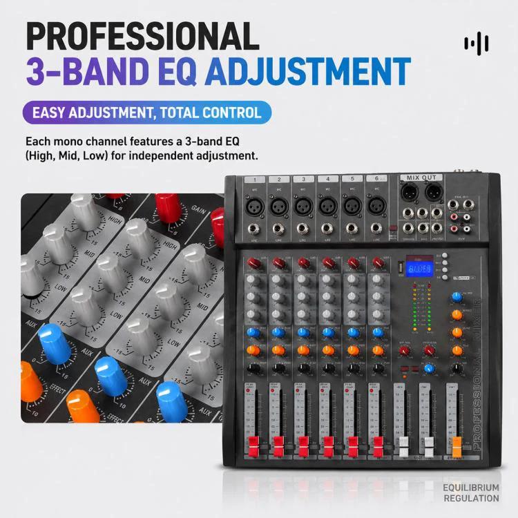 CT-6 6-Channel Professional Bluetooth Mixer with Amplifier, Plug Type:US Plug(Black Grey) - Image 4