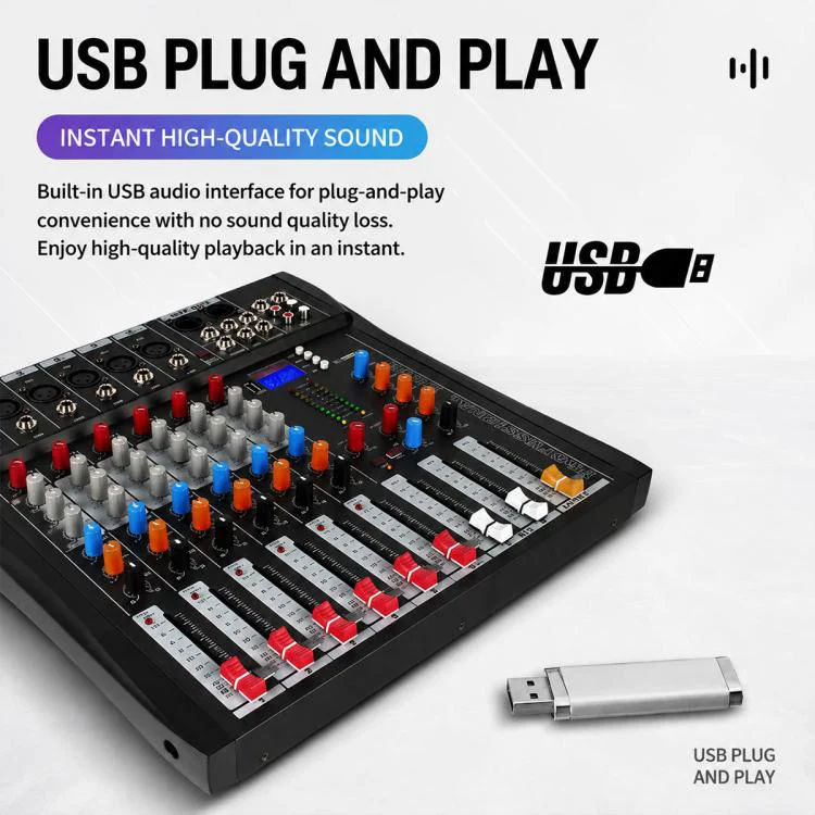 CT-6 6-Channel Professional Bluetooth Mixer with Amplifier, Plug Type:US Plug(Black Grey) - Image 8