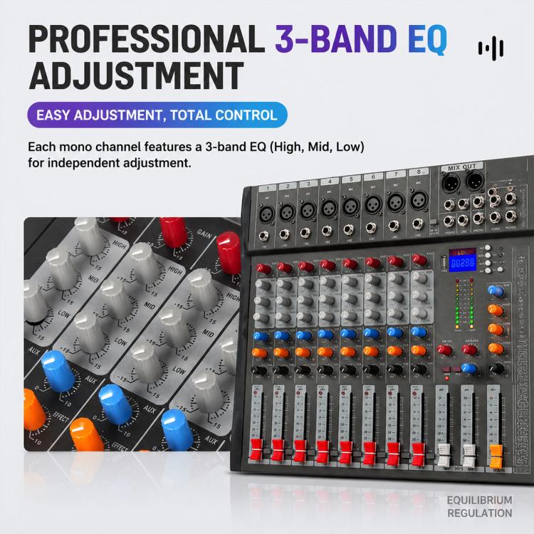 CT-8 8-Channel Professional Bluetooth Mixer USB Sound Card, Plug Type:EU Plug(Blue) - Image 4