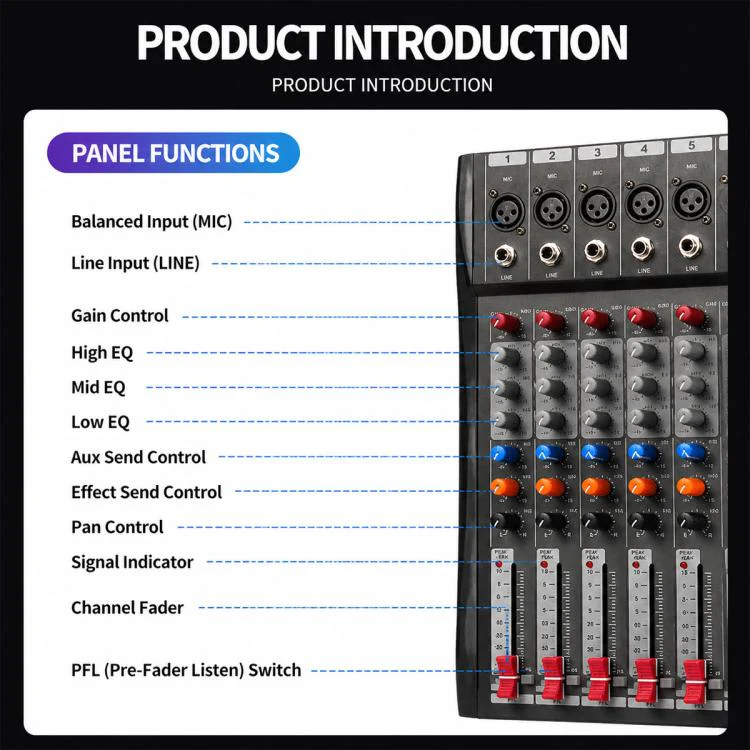 CT-8 8-Channel Professional Bluetooth Mixer USB Sound Card, Plug Type:UK Plug(Black Grey) - Image 10
