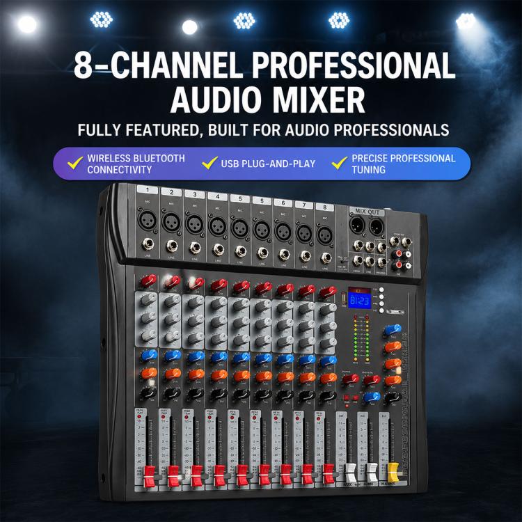 CT-8 8-Channel Professional Bluetooth Mixer USB Sound Card, Plug Type:UK Plug(Blue) - Image 2