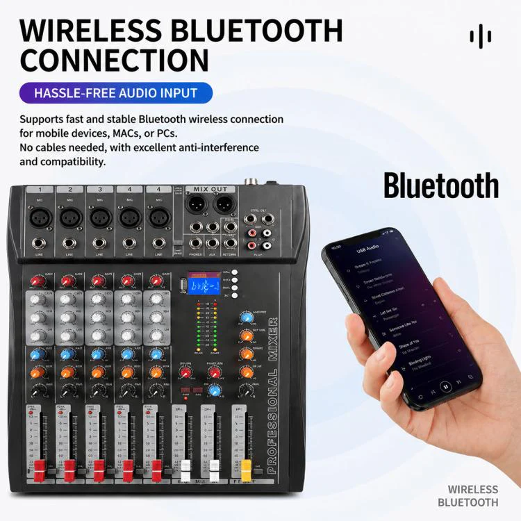 CT-8 8-Channel Professional Bluetooth Mixer USB Sound Card, Plug Type:US Plug(Black Grey) - Image 13
