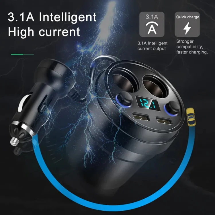Cup Car Charger Dual USB Corded Cigarette Lighter Mobile Phone Charger(Black) - Image 9