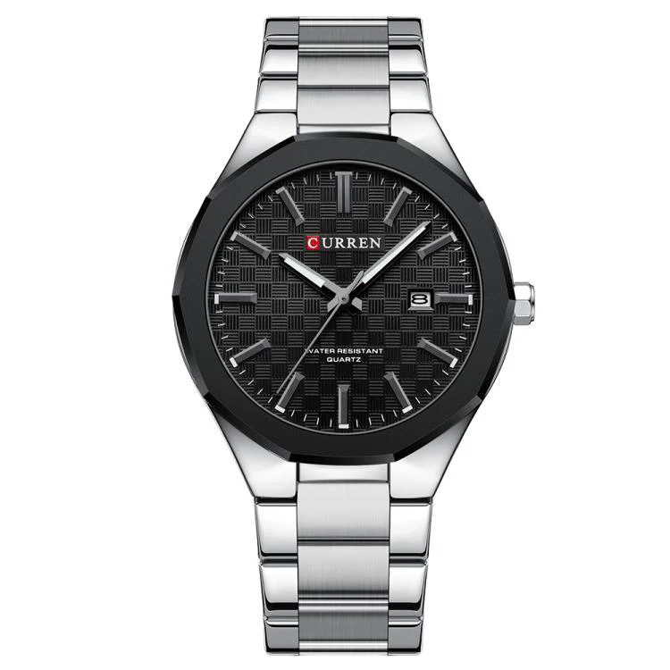 Curren Business Steel Band Calendar Men Quartz Watch(White Black)