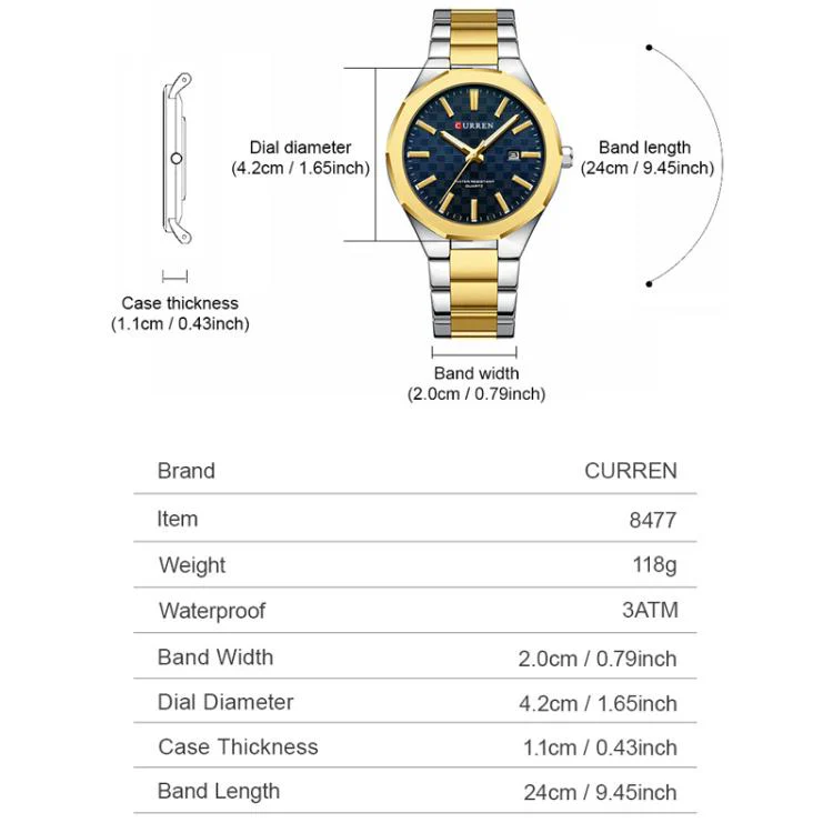 Curren Business Steel Band Calendar Men Quartz Watch(White Black) - Image 3
