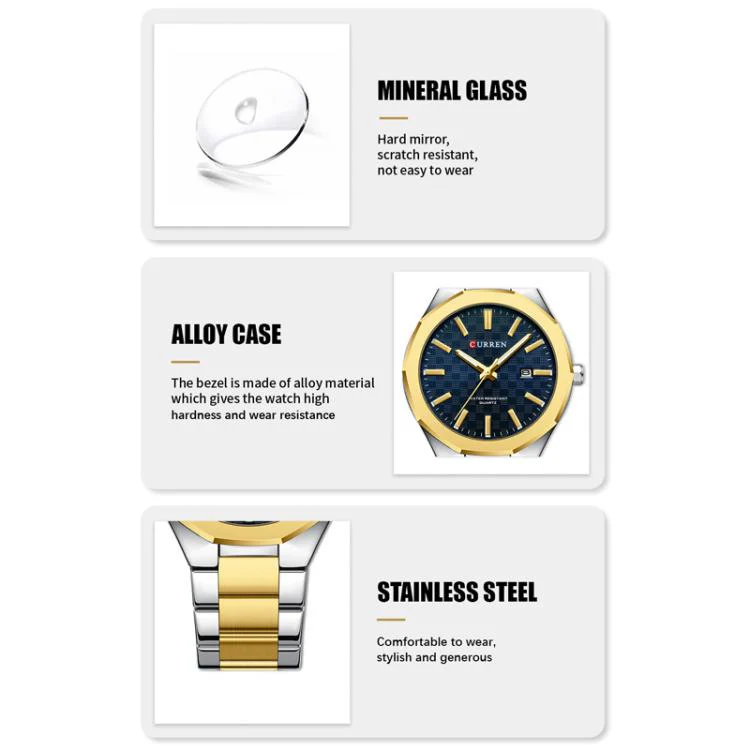 Curren Business Steel Band Calendar Men Quartz Watch(White Black) - Image 4