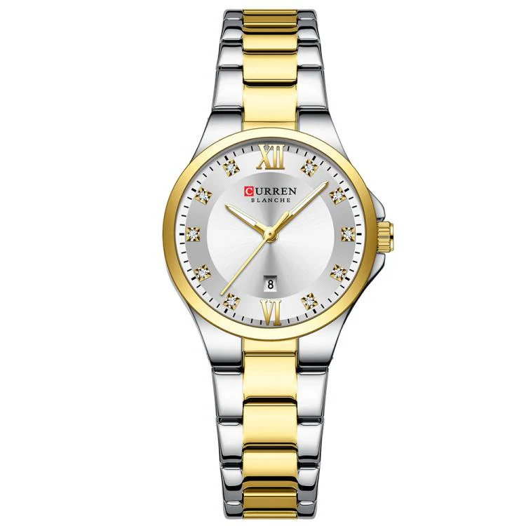Curren Casual Steel Strap Ladies Calendar Watch(Gold White)