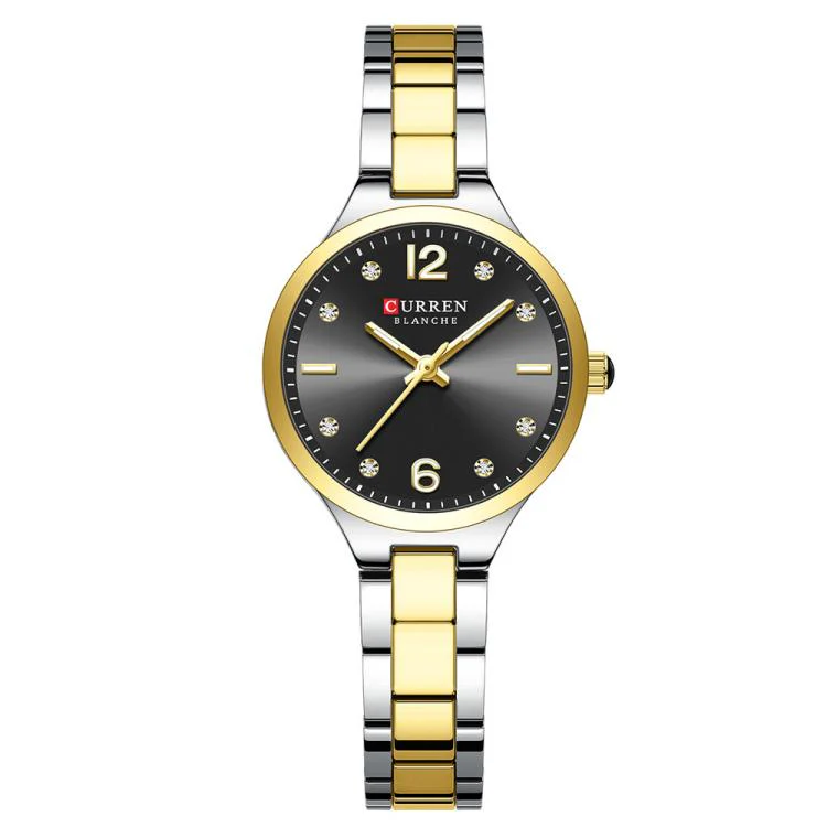 Curren Casual Steel Strap Women Watch(Gold Black)