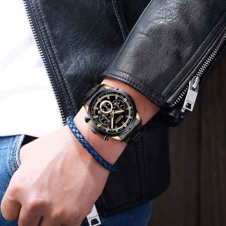 Curren M8355 Men Watch Waterproof Quartz Six Stitches Calendar Steel Belt Business Watch(Rose Shell black) - Image 10