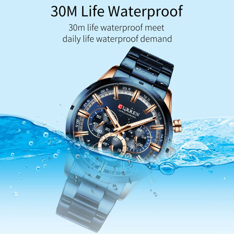 Curren M8355 Men Watch Waterproof Quartz Six Stitches Calendar Steel Belt Business Watch(Rose Shell Blue) - Image 8
