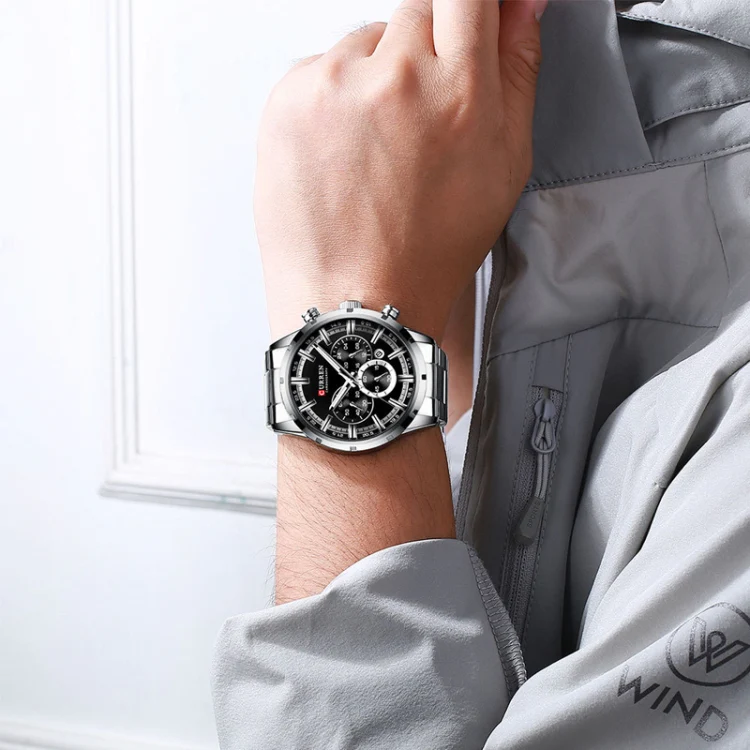 Curren M8355 Men Watch Waterproof Quartz Six Stitches Calendar Steel Belt Business Watch(White Shell Black) - Image 2