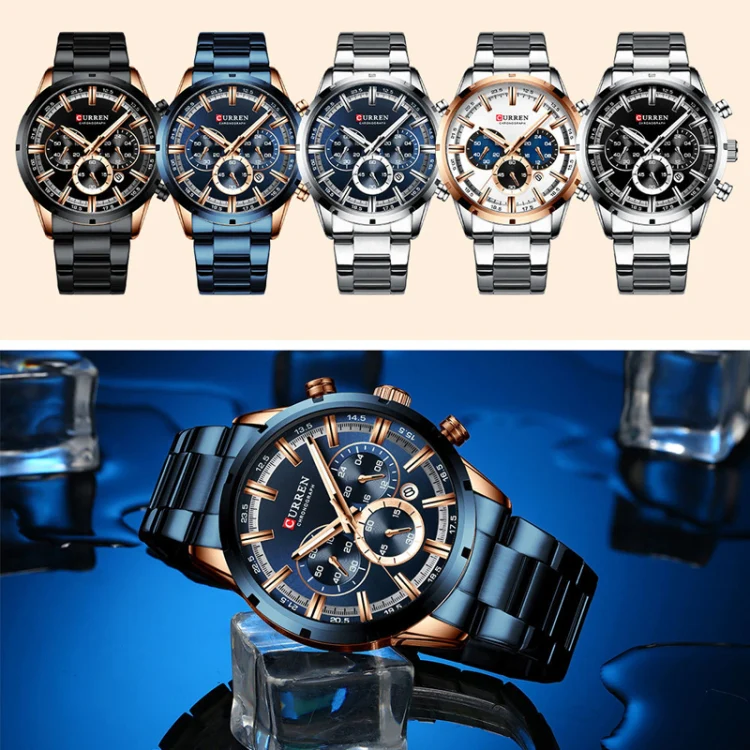 Curren M8355 Men Watch Waterproof Quartz Six Stitches Calendar Steel Belt Business Watch(White Shell Black) - Image 3