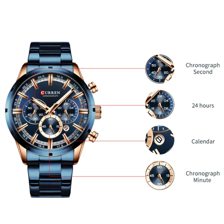 Curren M8355 Men Watch Waterproof Quartz Six Stitches Calendar Steel Belt Business Watch(White Shell Black) - Image 4