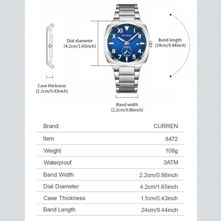 Curren Men Steel Band Calendar Business Quartz Watch(White Shell Black) - Image 3
