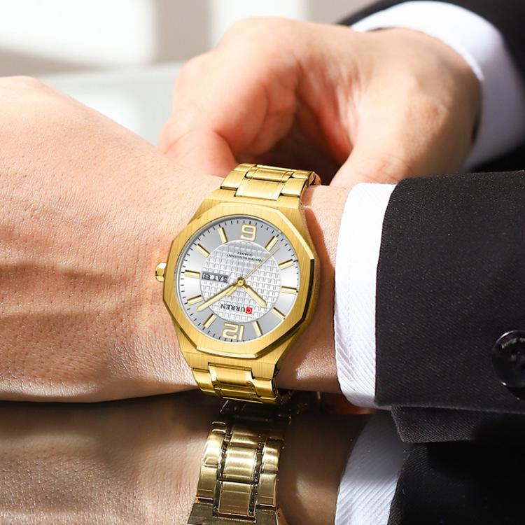 Curren Steel Band Calendar Men'S Business Quartz Watch(Gold Green) - Image 7