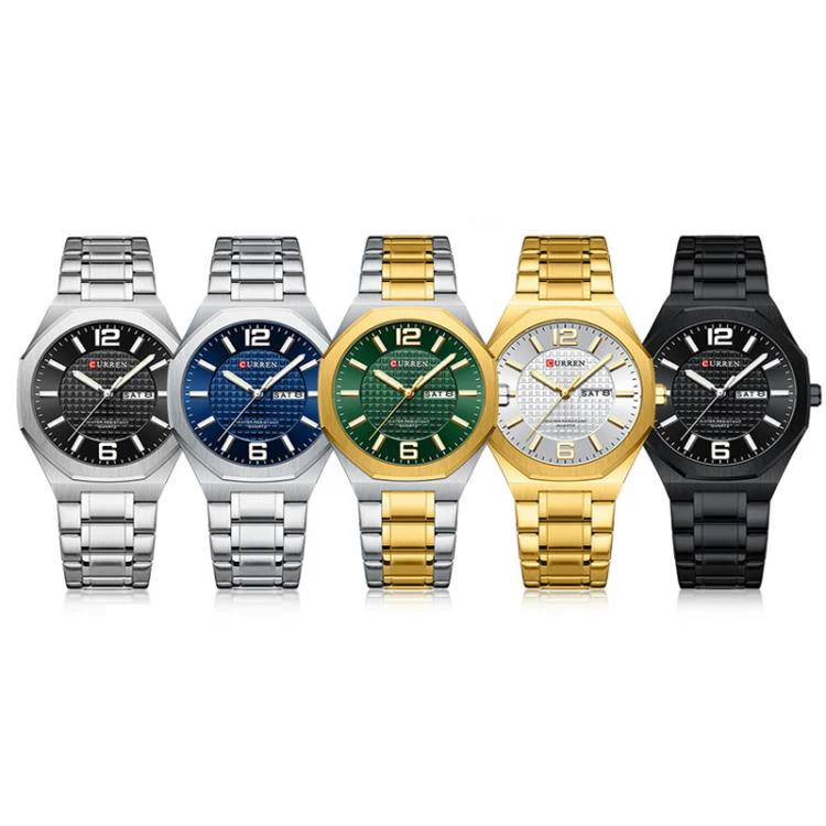 Curren Steel Band Calendar Men'S Business Quartz Watch(Gold White) - Image 2