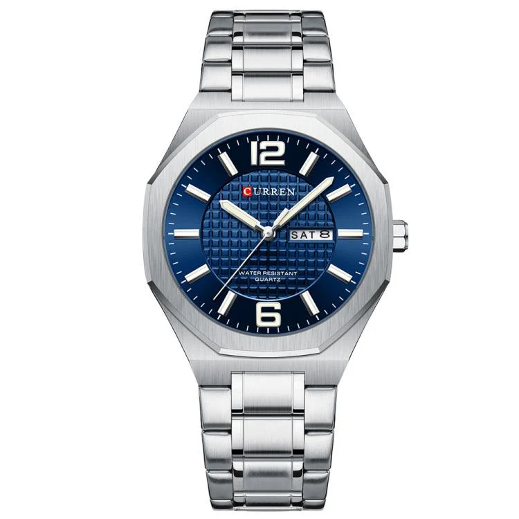 Curren Steel Band Calendar Men'S Business Quartz Watch(White Blue)