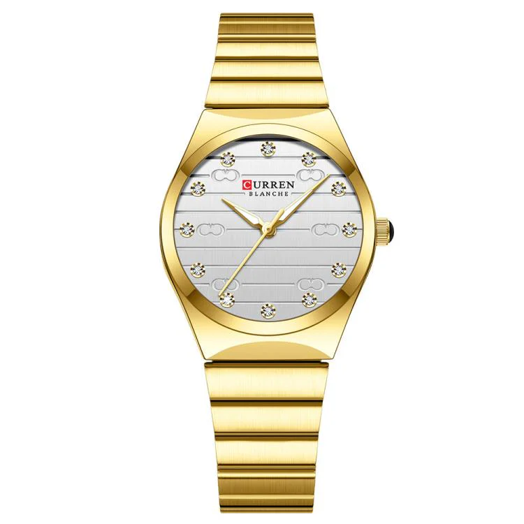 Curren Women Steel Band Business Quartz Watch(Gold White)