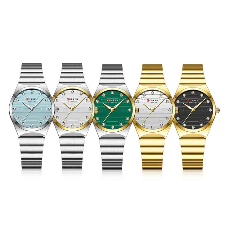 Curren Women Steel Band Business Quartz Watch(White Gold Ring Green) - Image 2