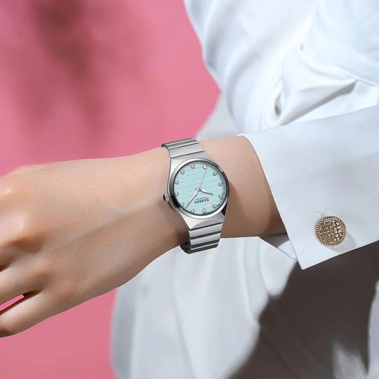 Curren Women Steel Band Business Quartz Watch(White Gold Ring Green) - Image 7