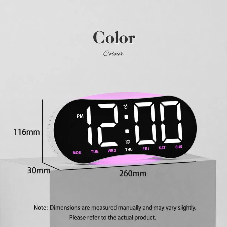 Curved LED Digital Wall Clock Large Display Desk Clock with Ambient Night Light, Day Date Temperature Dimmable for Bedroom Office(GH9032 Black Shell Green Light) - Image 8