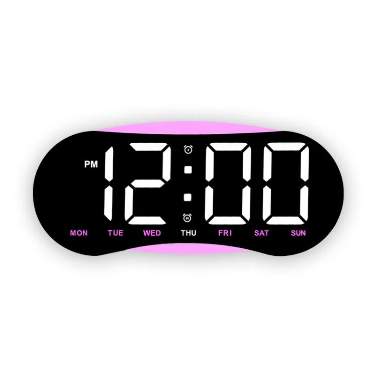 Curved LED Digital Wall Clock Large Display Desk Clock with Ambient Night Light, Day Date Temperature Dimmable for Bedroom Office(GH9032 Black Shell Pink Light)
