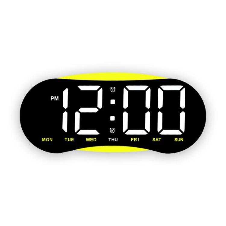 Curved LED Digital Wall Clock Large Display Desk Clock with Ambient Night Light, Day Date Temperature Dimmable for Bedroom Office(GH9032 Black Shell Yellow Light)
