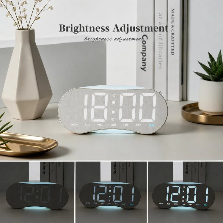 Curved LED Digital Wall Clock Large Display Desk Clock with Ambient Night Light, Day Date Temperature Dimmable for Bedroom Office(GH9032 Black Shell Yellow Light) - Image 6