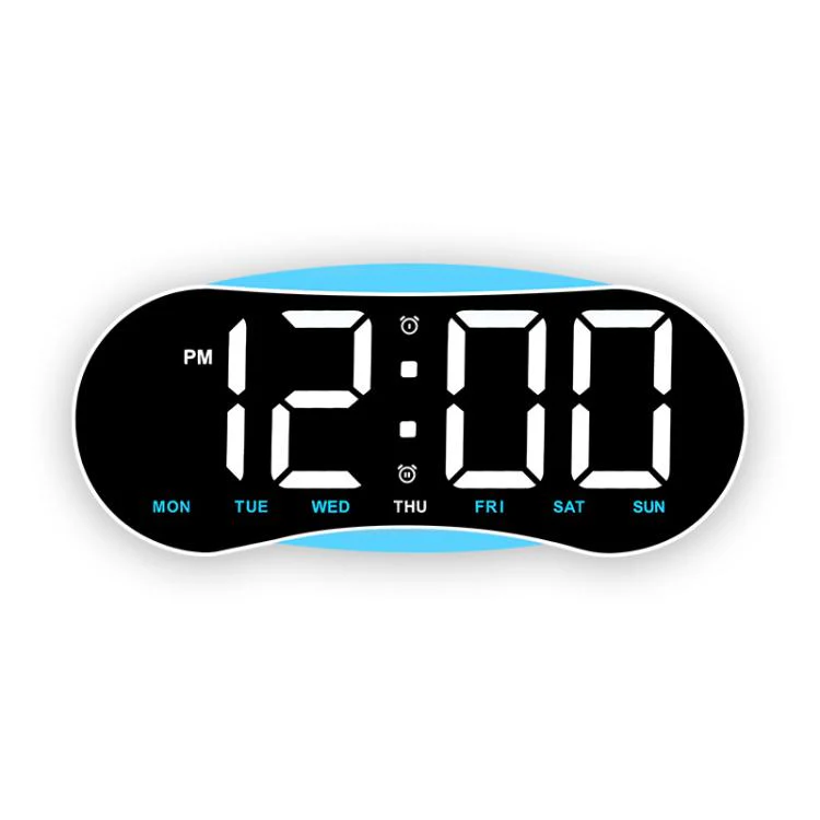 Curved LED Digital Wall Clock Large Display Desk Clock with Ambient Night Light, Day Date Temperature Dimmable for Bedroom Office(GH9032 White Shell Blue Light)
