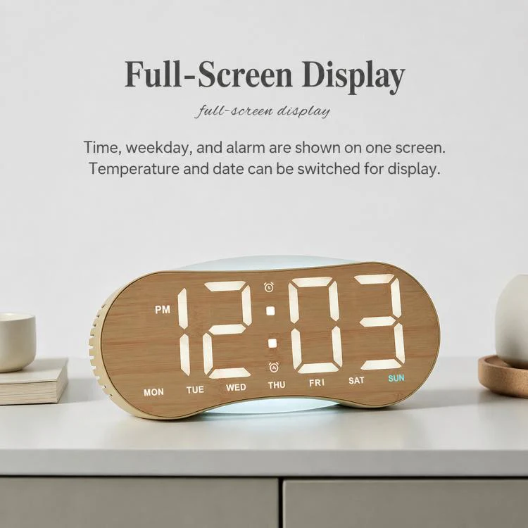 Curved LED Digital Wall Clock Large Display Desk Clock with Ambient Night Light, Day Date Temperature Dimmable for Bedroom Office(GH9032 White Shell Green Light) - Image 2