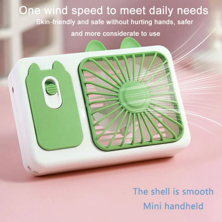 Cute Cartoon Kitten Camera Handheld Large Wind Rechargeable Fan With Stand Desktop Fan(Green) - Image 7