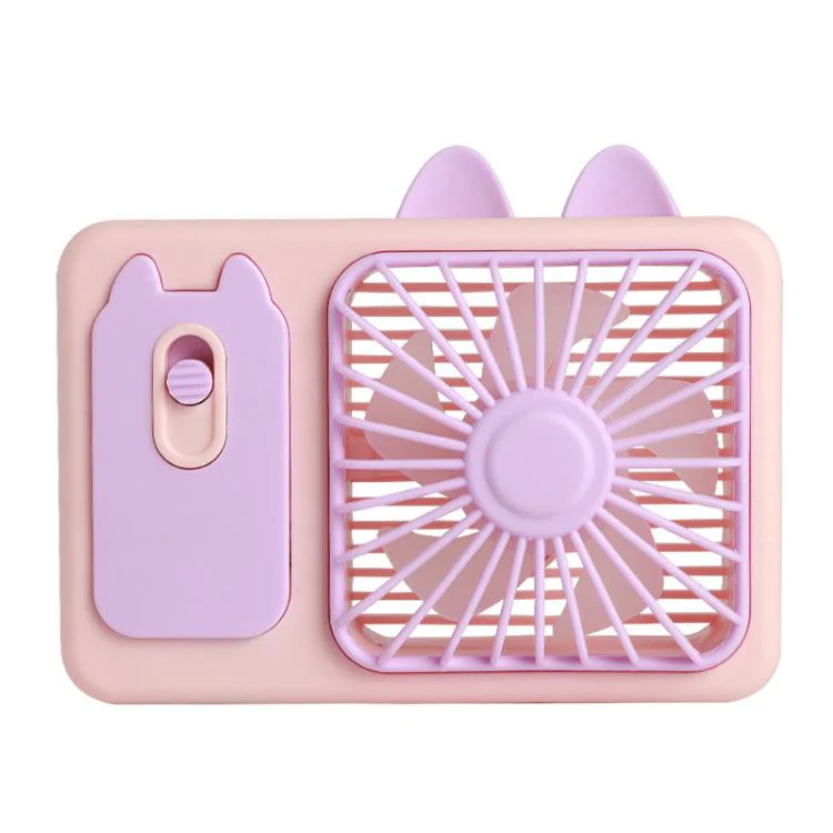 Cute Cartoon Kitten Camera Handheld Large Wind Rechargeable Fan With Stand Desktop Fan(Purple)