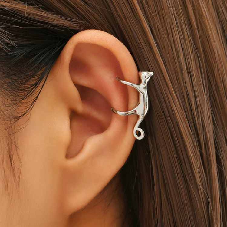 Cute Cats Earrings Ladies No Ear Hole Eared Bone Clip(Silver Model 2) - Image 5