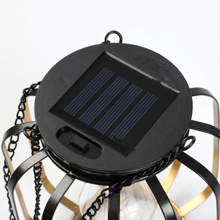 Cylindrical Cage Solar Hanging Lanterns Outdoor Metal Garden Decorative Lights - Image 6