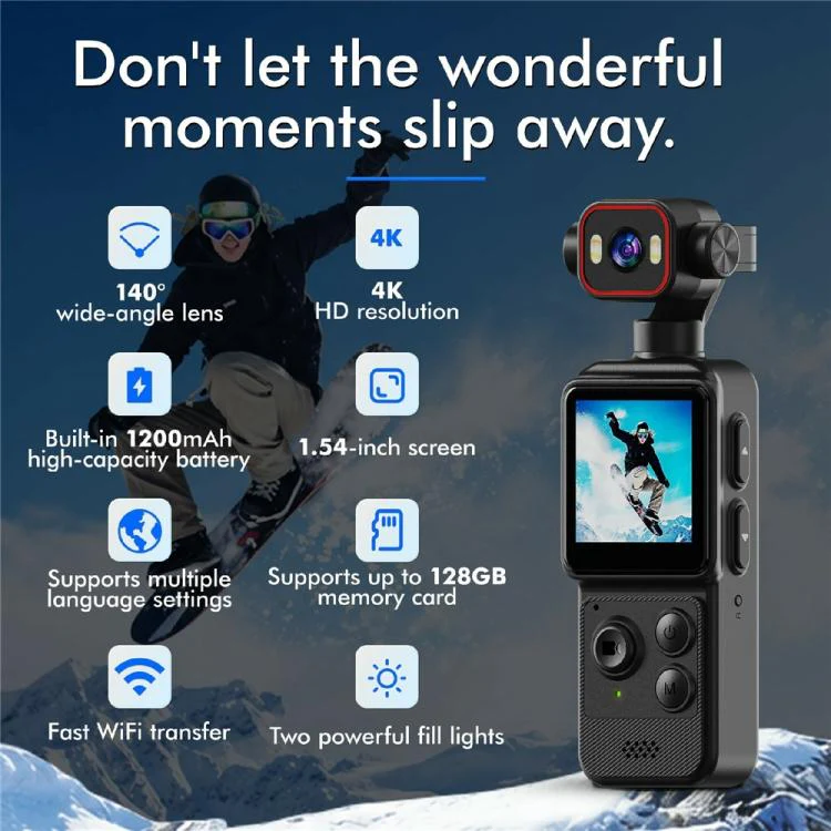D2 4K Action Camera 270 Degree Rotation Lens 1.54 inch HD Screen WiFi Sports Camera with LED Light - Image 3