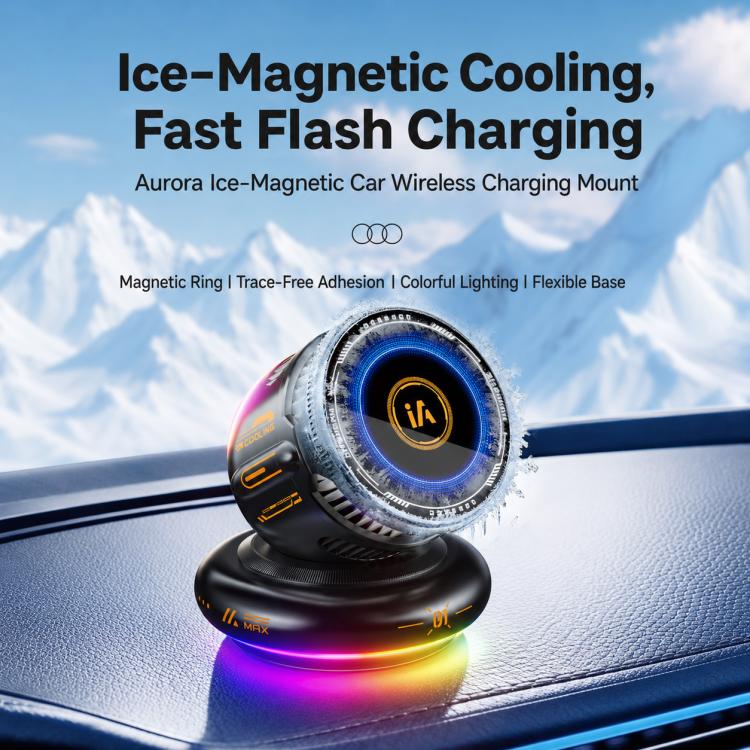 D3 15W Ice Magnetic Cooling RGB Car Mount Wireless Charging Phone Holder(Black) - Image 2