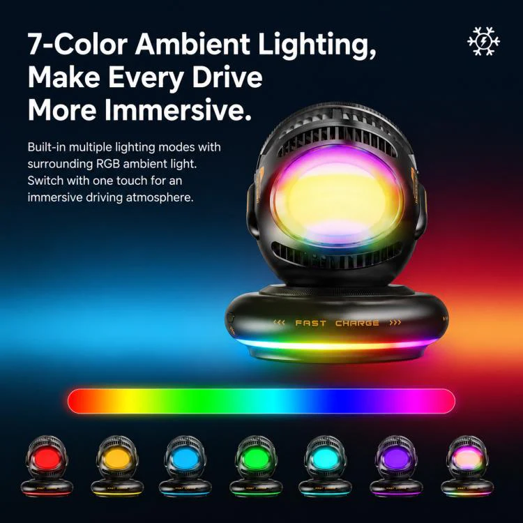 D3 15W Ice Magnetic Cooling RGB Car Mount Wireless Charging Phone Holder(Blue) - Image 13