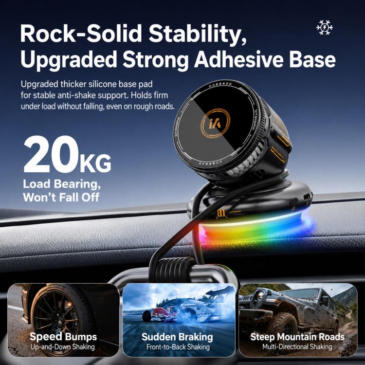 D3 15W Ice Magnetic Cooling RGB Car Mount Wireless Charging Phone Holder(Orange) - Image 4