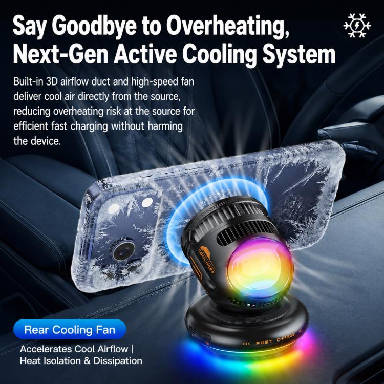 D3 15W Ice Magnetic Cooling RGB Car Mount Wireless Charging Phone Holder(Orange) - Image 7