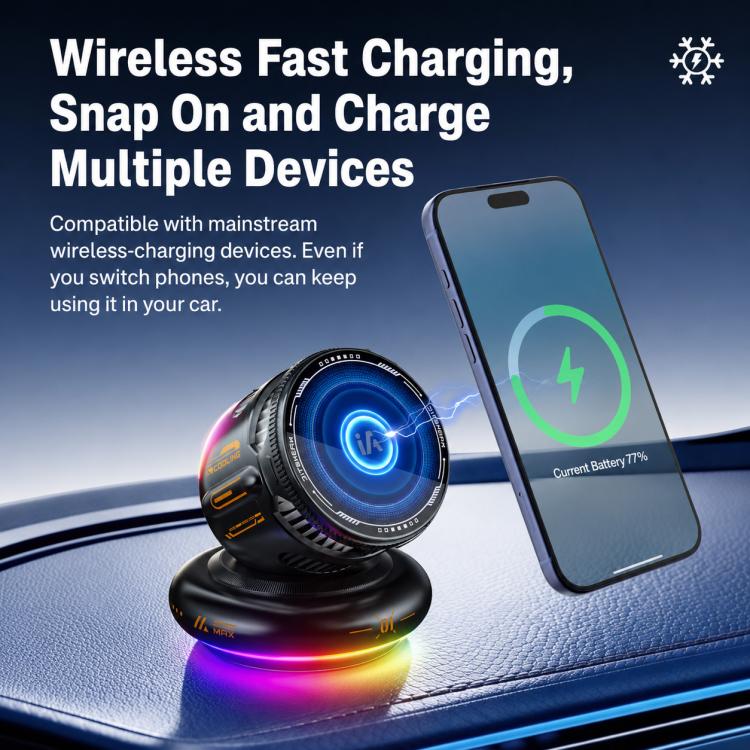 D3 15W Ice Magnetic Cooling RGB Car Mount Wireless Charging Phone Holder(Orange) - Image 9