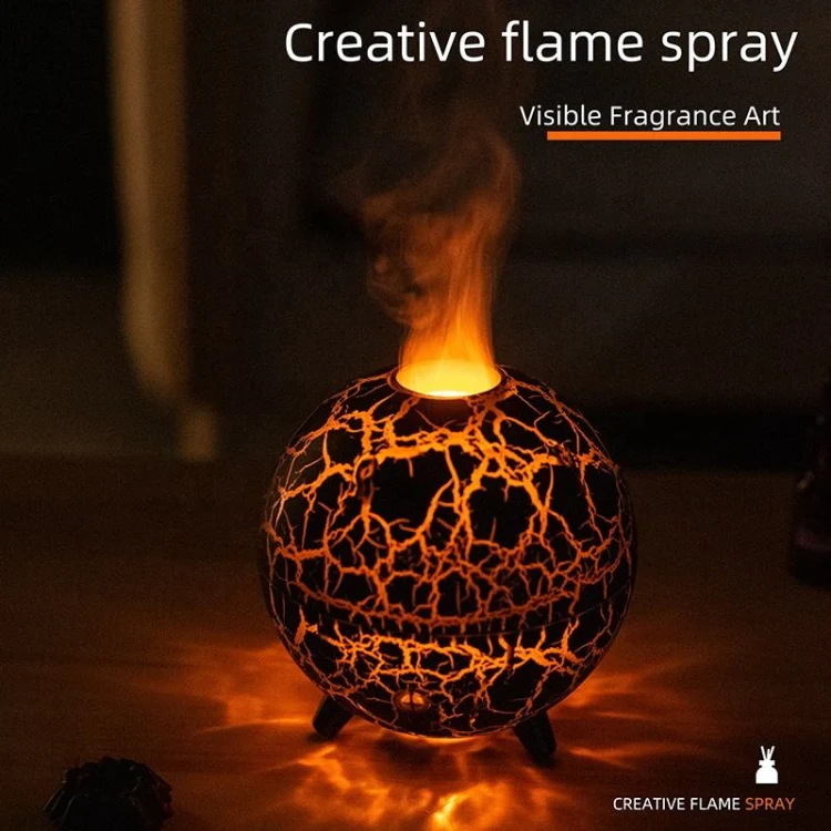 D612 USB Plug-in Colorful Gradient Atmosphere Light Flame Crack Aromatherapy Humidifier(Black) - Image 7