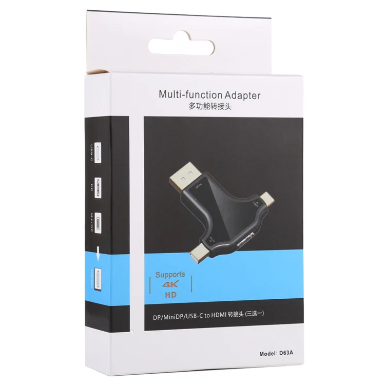 D63A DisplayPort + Mini DP + UCB-C / Type-C Male to HDMI Female 3 in 1 Adapter - Image 4
