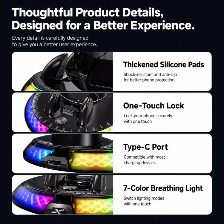 D9 Self-adhesive Rotating Base Car Wireless Charging Phone Holder(Black) - Image 12