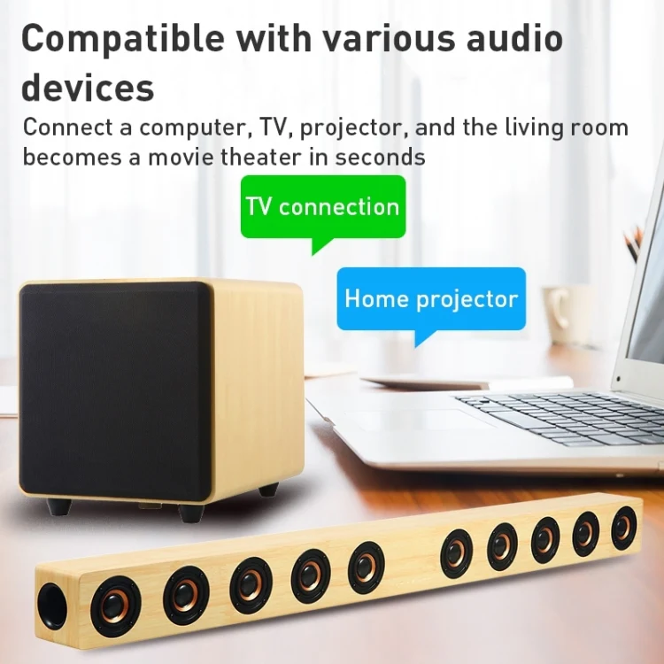 D90 Home Theater Audio Echo Wall Soundbar Subwoofer Bluetooth Audio(Light Grey) - Image 5