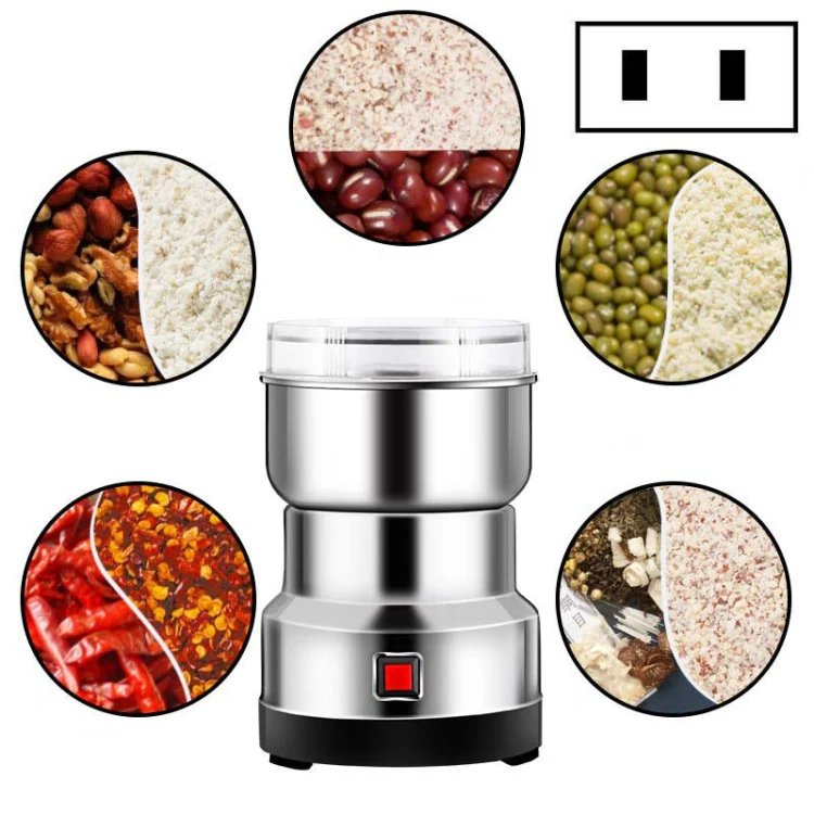 Daisheng Medicinal Material Grinder Powder Machine Household Small Stainless Steel Grinder, Specification:US Plug(4 Leaf Blade)