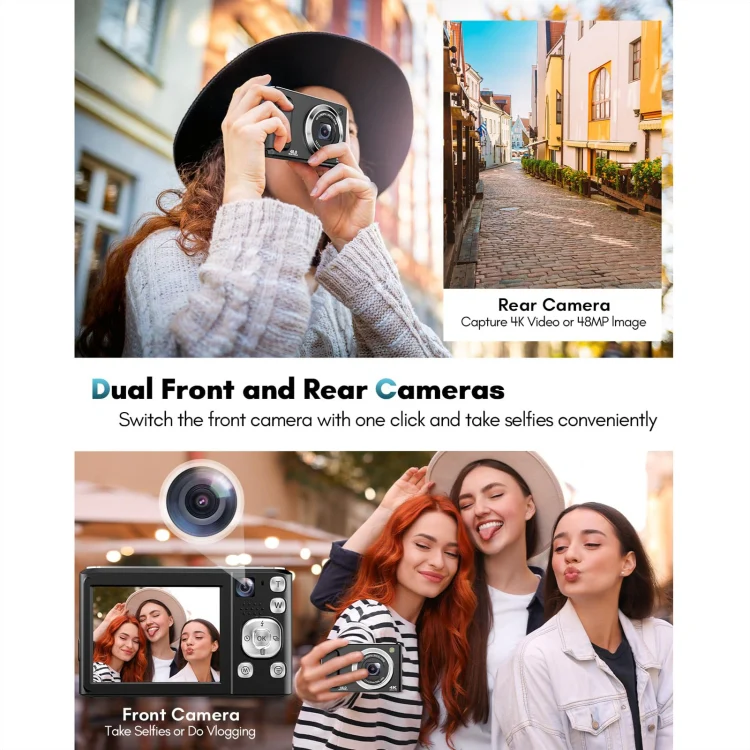 DC308 2.8-Inch 4K HD Front And Rear Dual-Camera 16X Zoom Digital Camera UK Plug(White) - Image 5