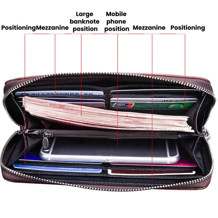 DEABOLAR Portable Long Men Wallet Casual Zipper Billfold & Hand Pouch(Dark Coffee) - Image 3