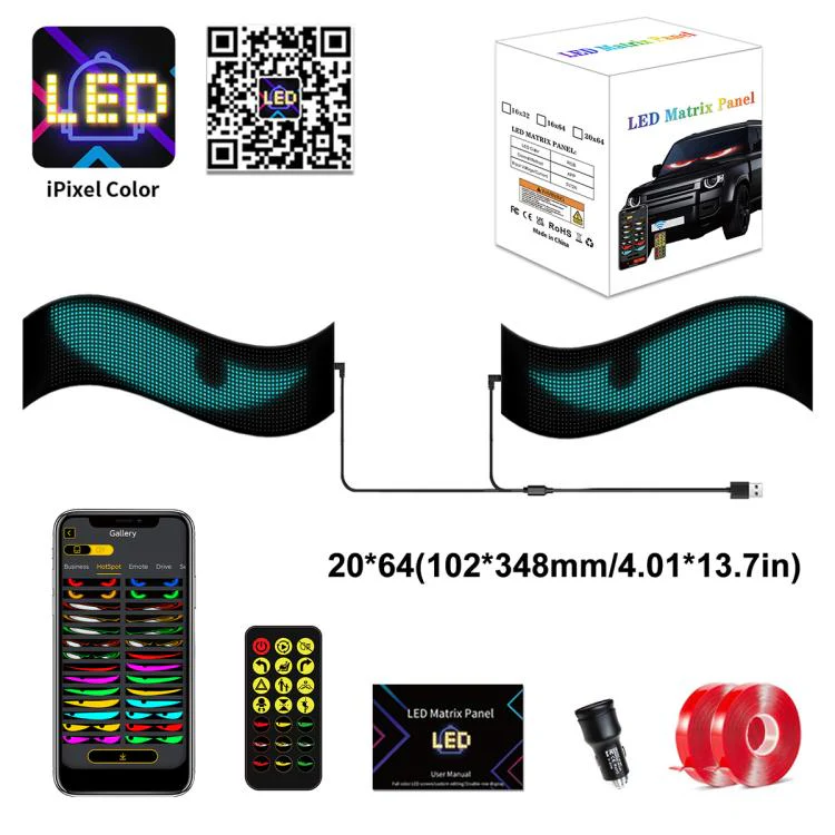 Demon Eye Car Ultra-Thin Waterproof LED Flexible Matrix Display Screen 2pcs 20 x 64 USB set - Image 13