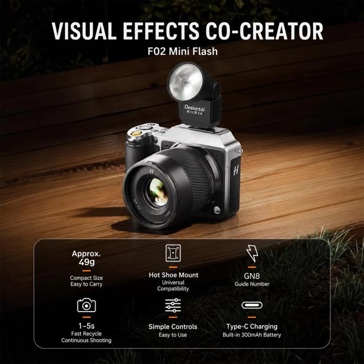 Desiontal F02 Mini On-Camera Flash Light Speedlite for Mirrorless Cameras (Black) - Image 3