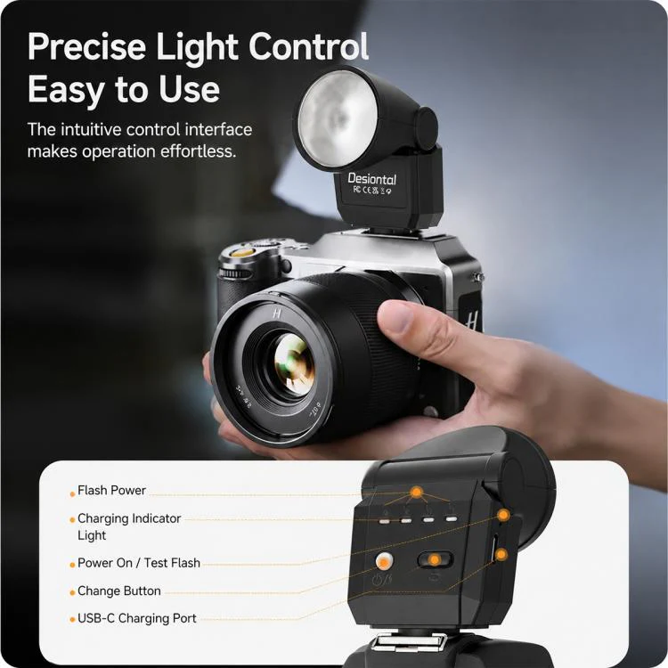 Desiontal F02 Mini On-Camera Flash Light Speedlite for Mirrorless Cameras (Black) - Image 9